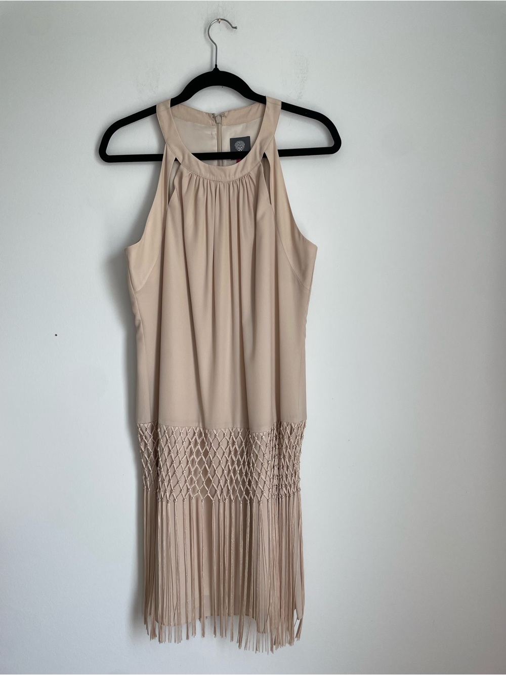 Vince Camuto Sleeveless Cream Fringe Midi Dress